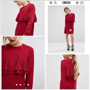 Red Long Sleeve Ruffle Dress
